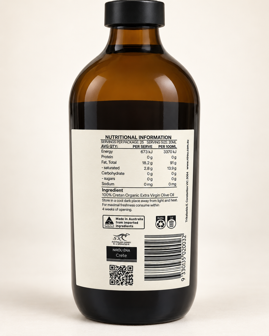 NIRÓU ÉNA bottle nutrition and ingredient label
