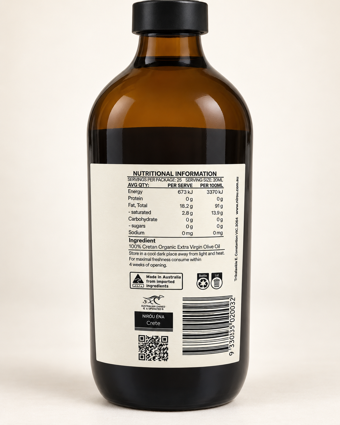 NIRÓU ÉNA bottle nutrition and ingredient label